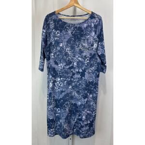 J. JILL PureJill Wrap Style Dress Floral Print Cotton Modal Jersey Blue Size L